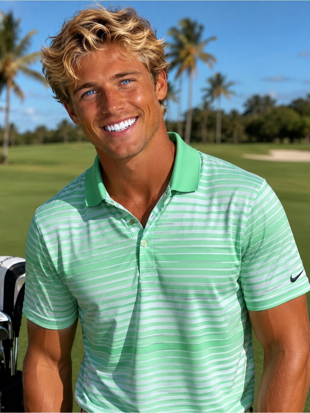 NIKEGOLF TOUR PERFORMANCE  SHORT SLEEVE LIME STRIPED POLO SHIRT SIZE MEDIUM
